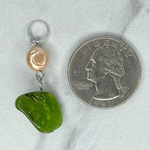 Silver Tone Green Shell Beaded Upcycled Pendant